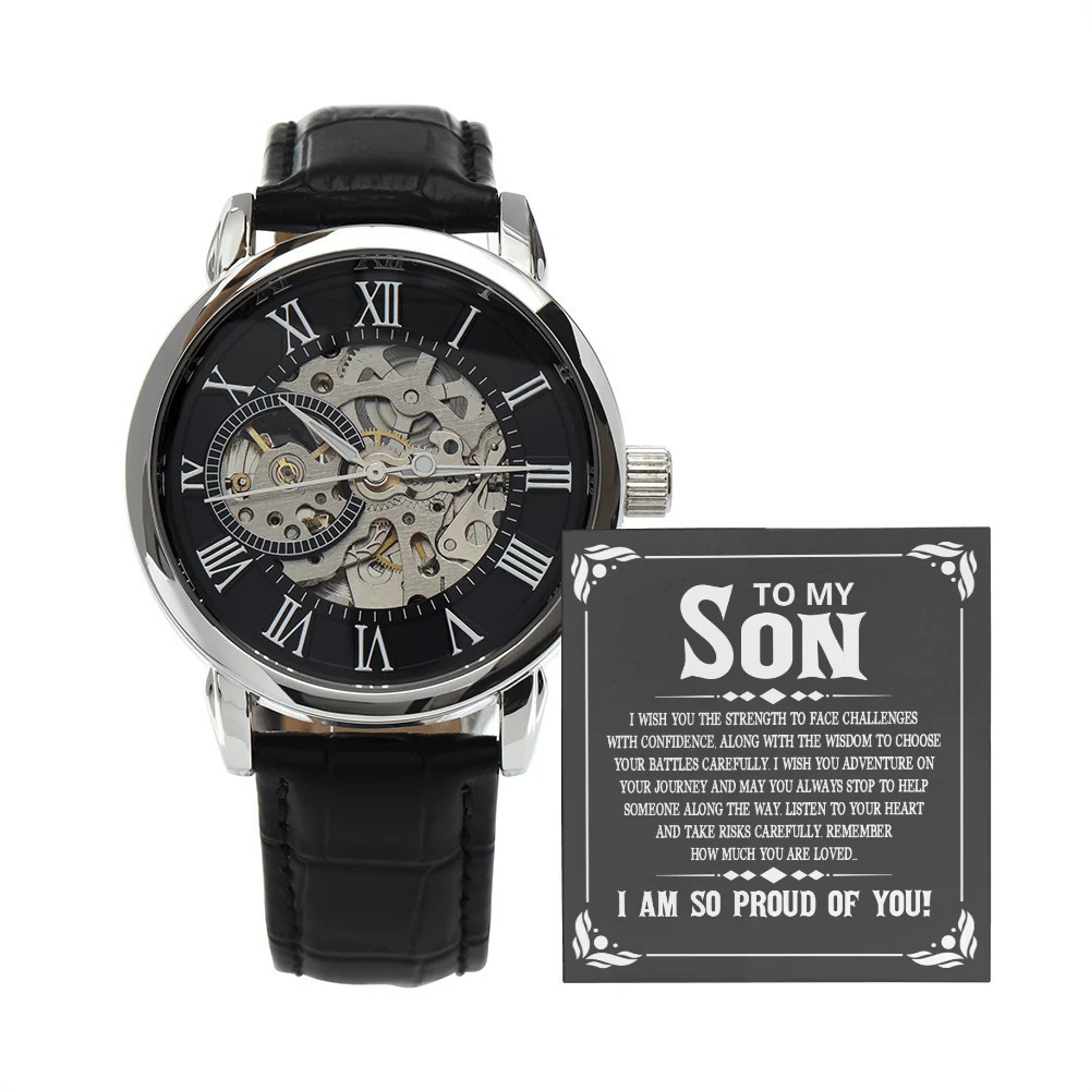 To My Son I Wish You The Strength Men's Openwork Skeleton Automatic Watch Mes